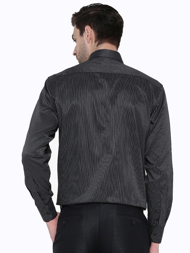 Men Black Striped Regular Fit Formal Shirt