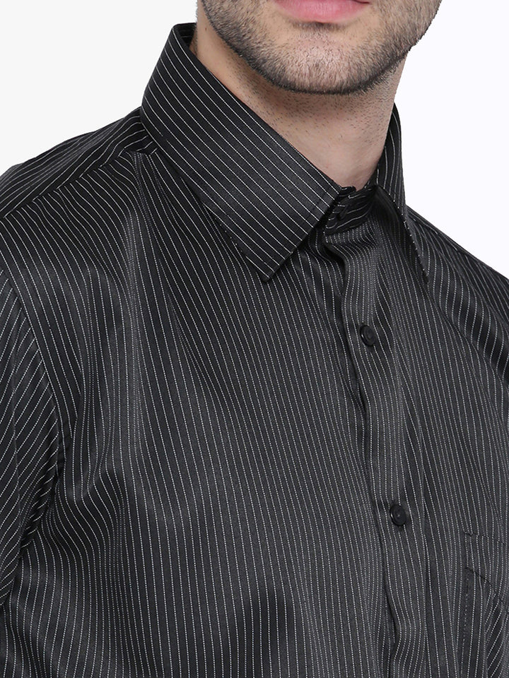 Men Black Striped Regular Fit Formal Shirt