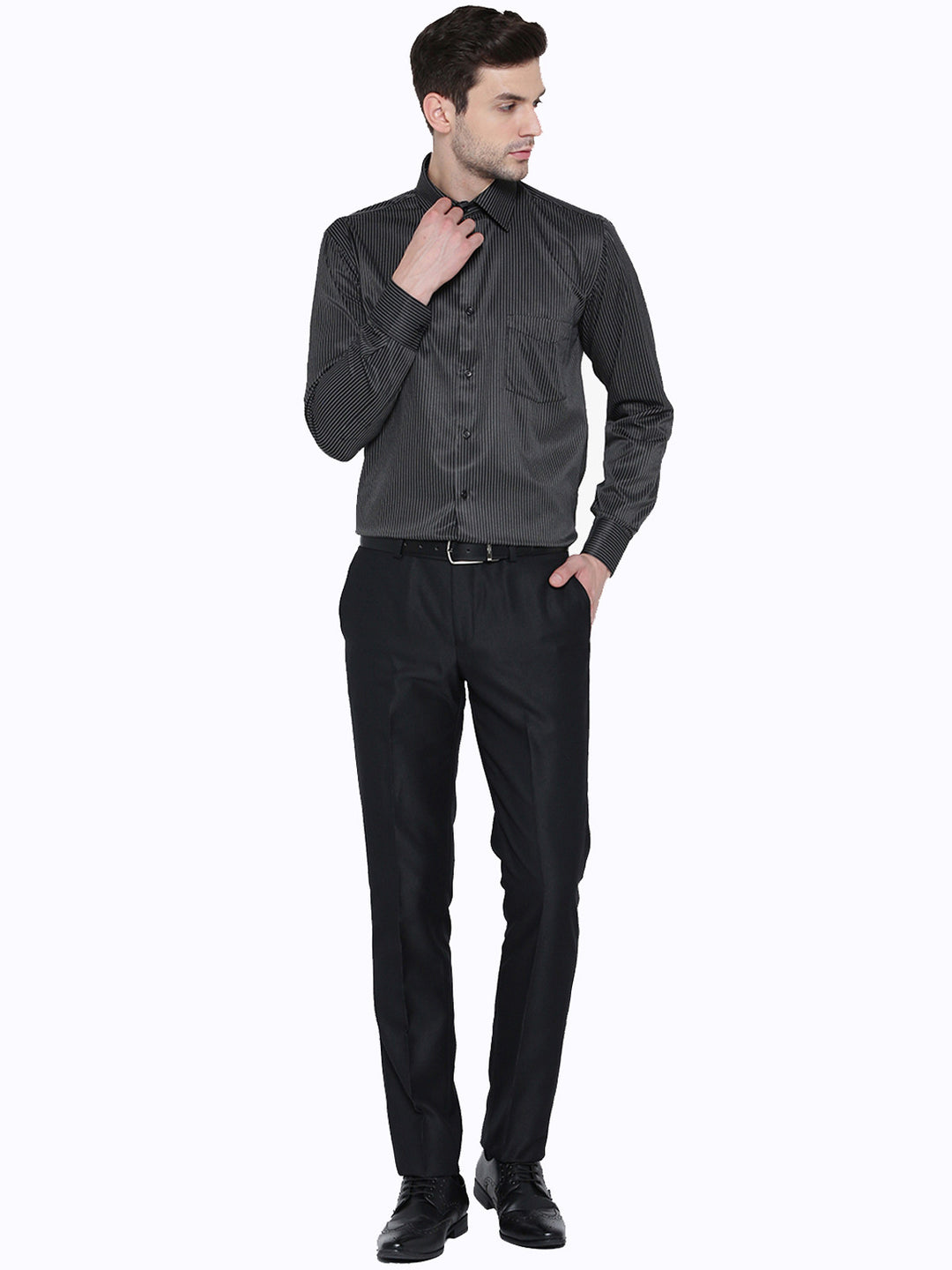 Men Black Striped Regular Fit Formal Shirt