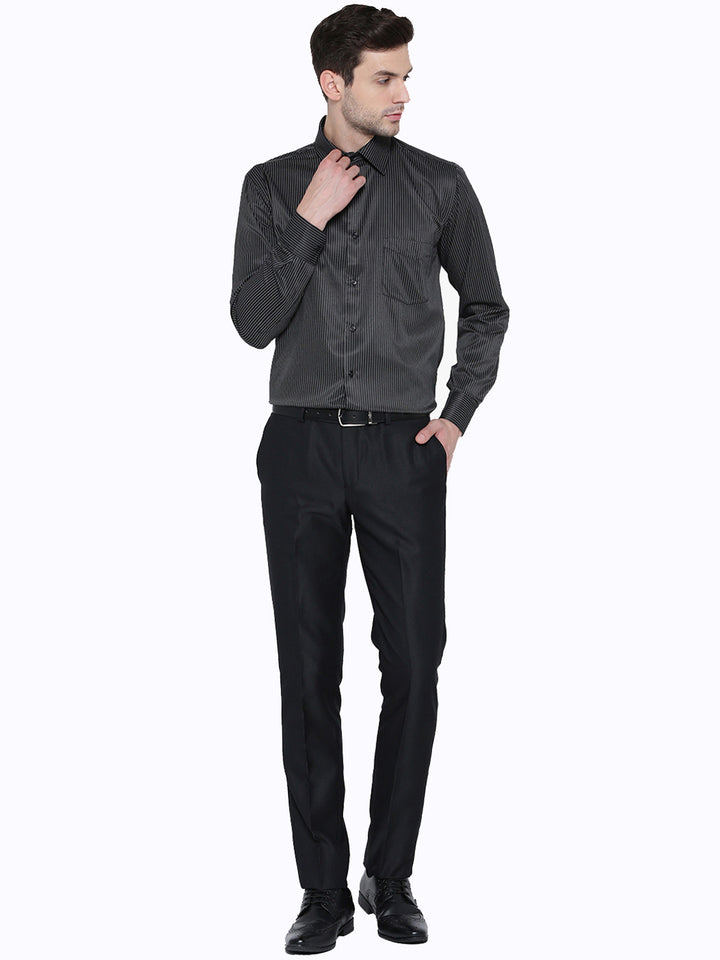 Men Black Striped Regular Fit Formal Shirt