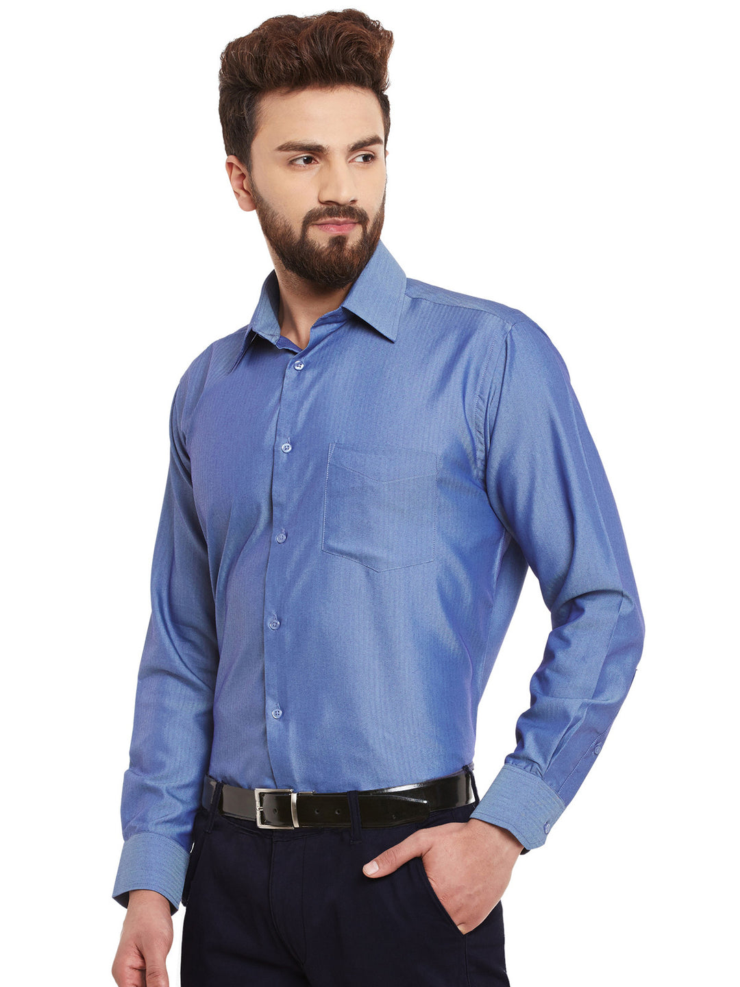 Men Blue Solid Pure Cotton Regular Fit Formal Shirt