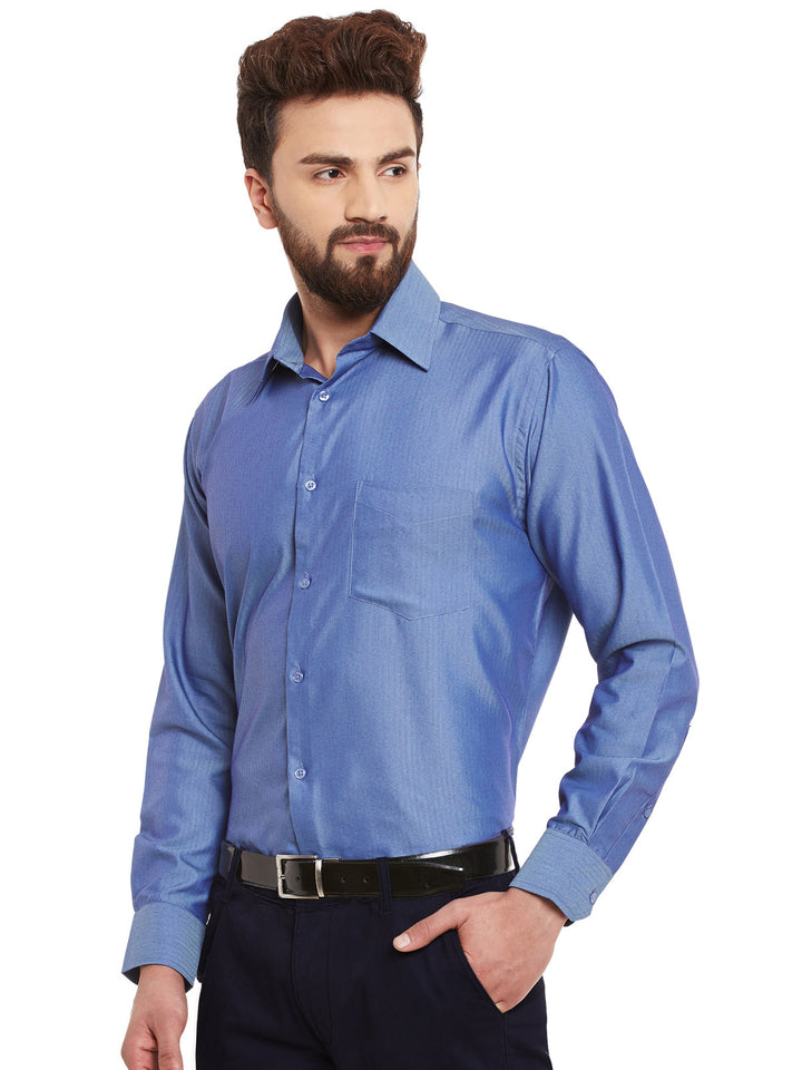 Men Blue Solid Pure Cotton Regular Fit Formal Shirt