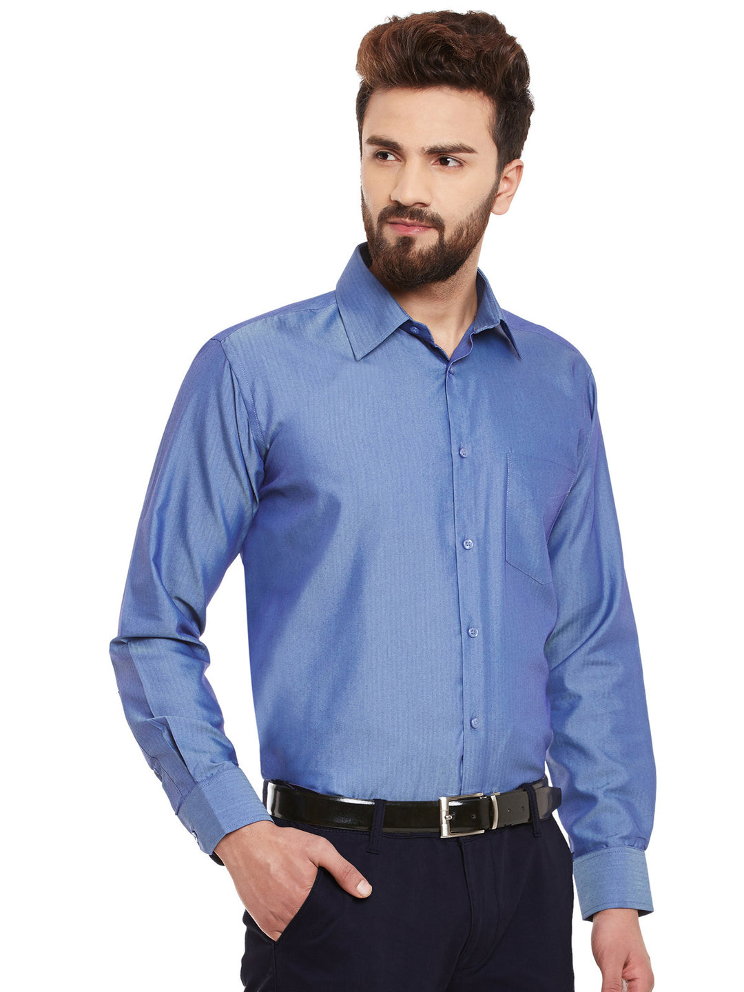Men Blue Solid Pure Cotton Regular Fit Formal Shirt