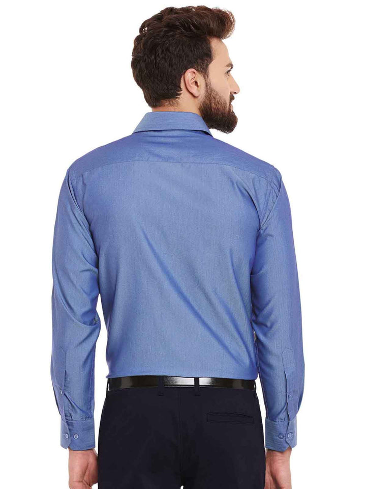 Men Blue Solid Pure Cotton Regular Fit Formal Shirt