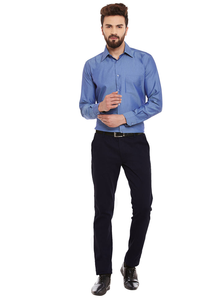 Men Blue Solid Pure Cotton Regular Fit Formal Shirt