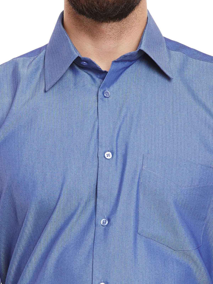 Men Blue Solid Pure Cotton Regular Fit Formal Shirt