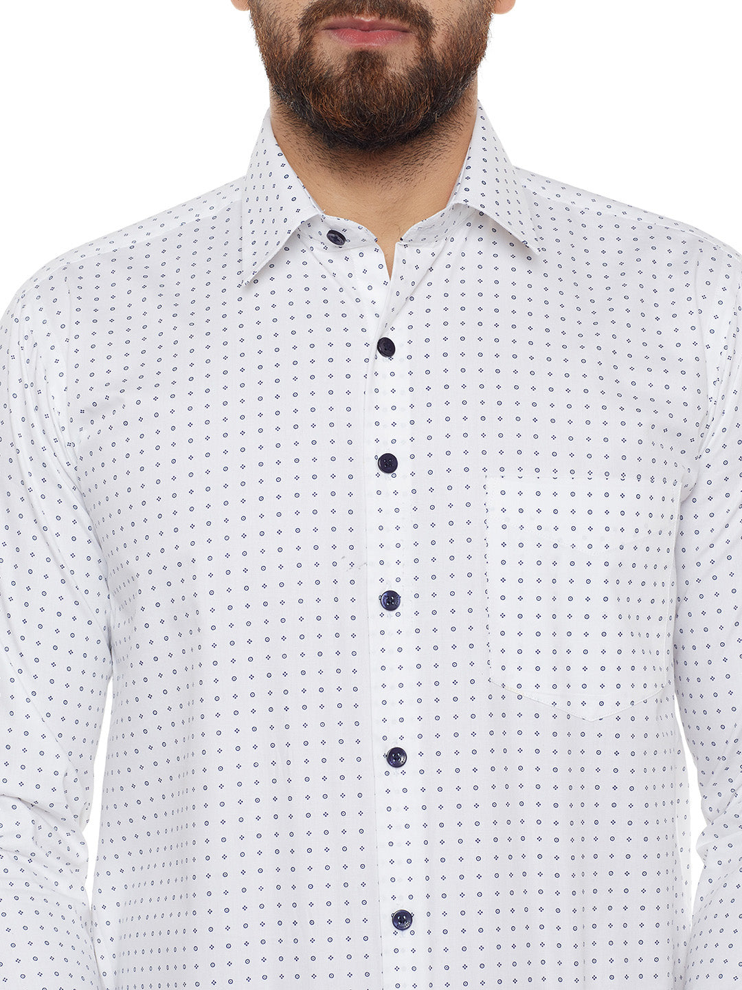 Men White Printed Pure Cotton Regular Fit Formal Shirt