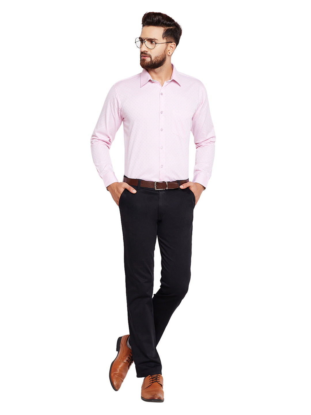 Men Pink Solid Regular Fit Pure Cotton Formal Shirt