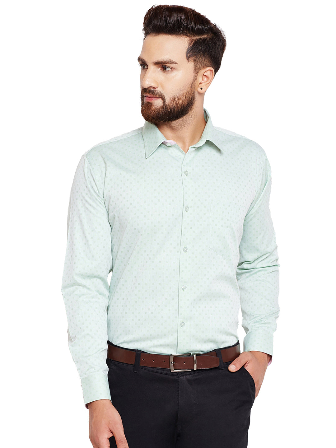 Men Green Solid Regular Fit Pure Cotton Formal Shirt