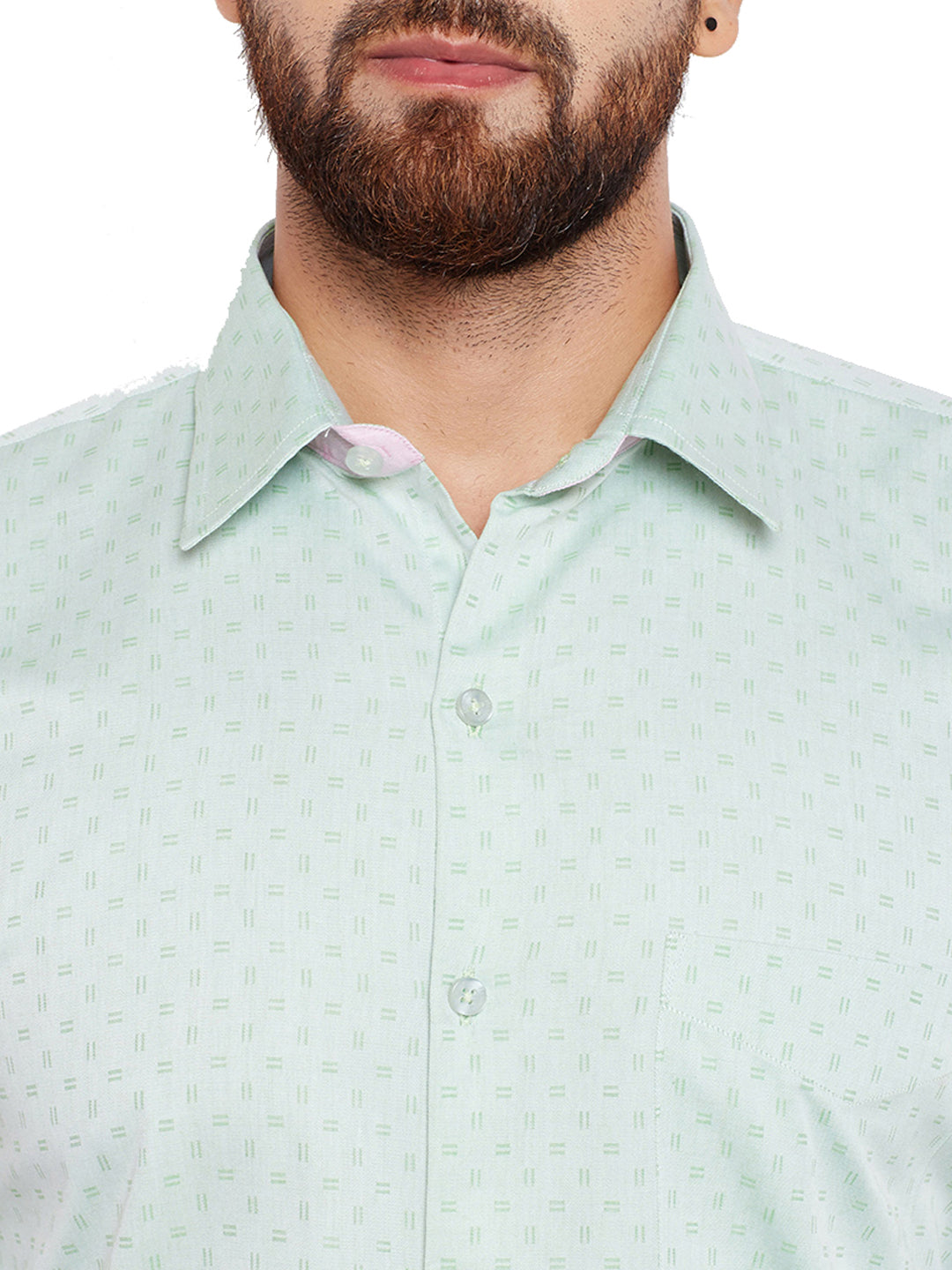 Men Green Solid Regular Fit Pure Cotton Formal Shirt