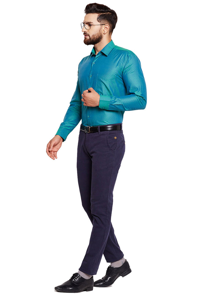 Men Green Solid Regular Fit Pure Cotton Formal Shirt