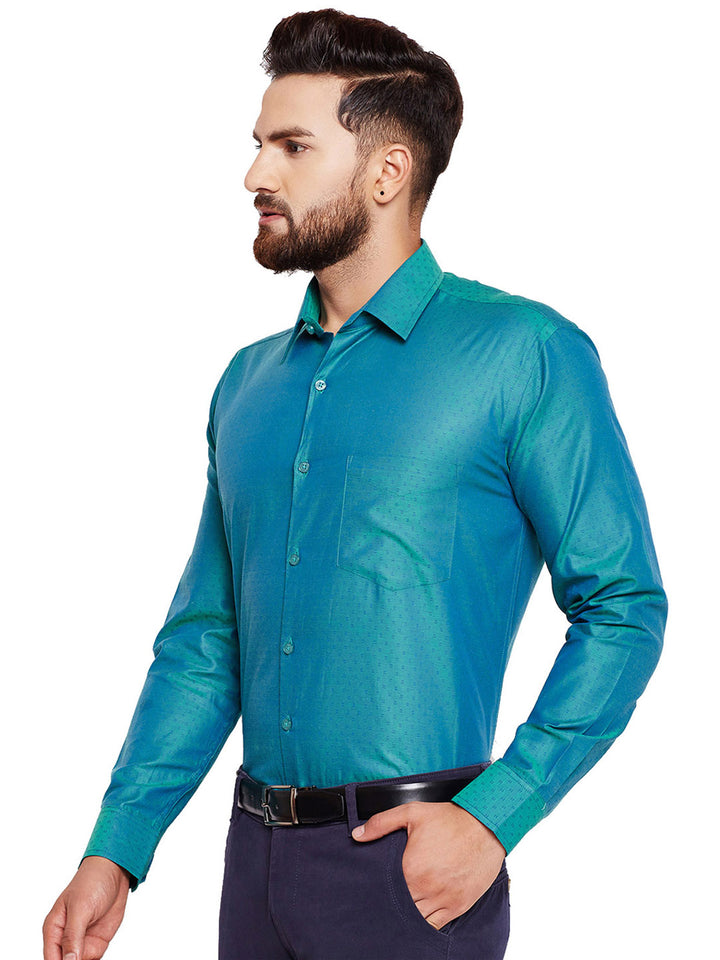 Men Green Solid Regular Fit Pure Cotton Formal Shirt