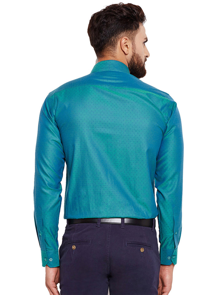 Men Green Solid Regular Fit Pure Cotton Formal Shirt