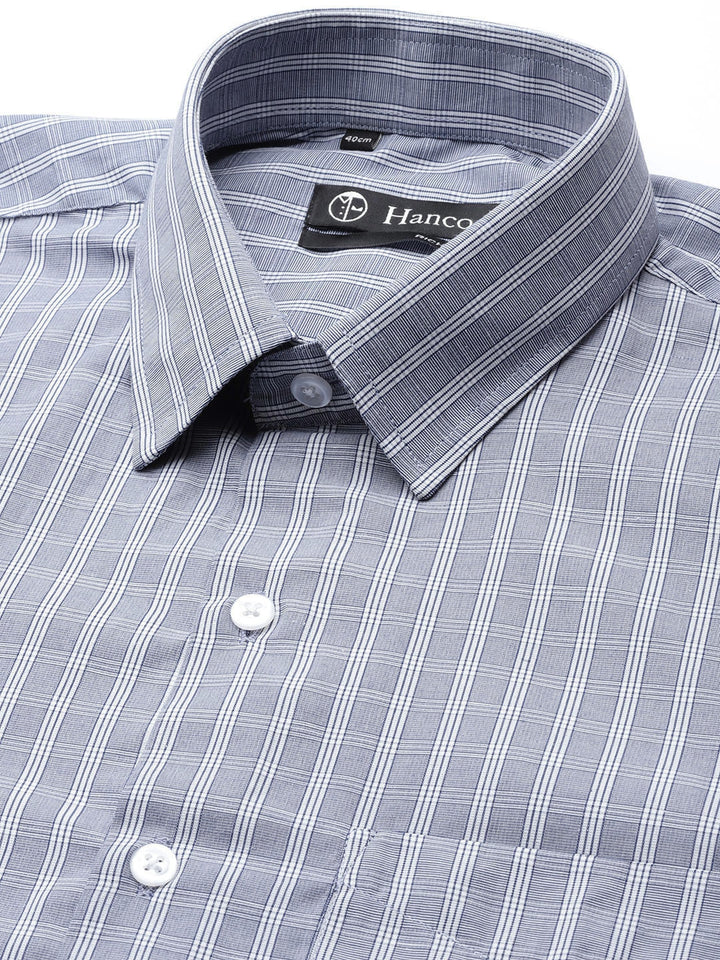 Men Blue-Grey Checks Cotton Rich Slim Fit Formal Shirt