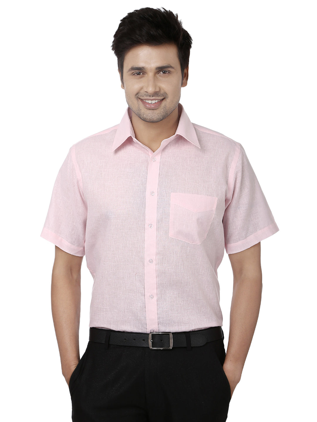 Men Pink Solid Cotton Rich Regular Fit Formal Shirt