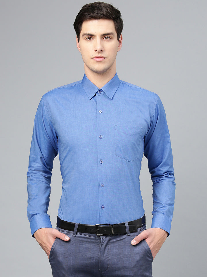 Men Blue Pure Cotton Solid Slim Fit Formal Shirt