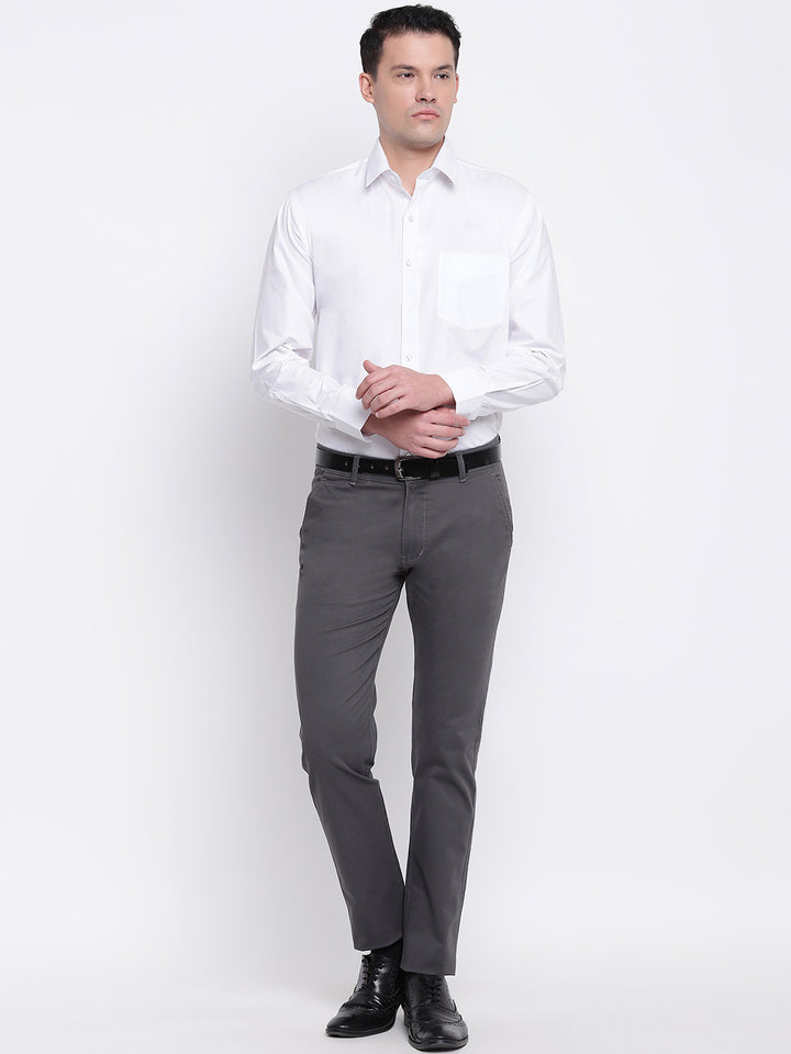 Men Grey Cotton Solid Slim Fit Casual Trouser