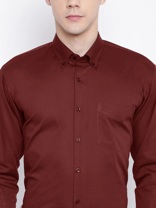 Men Maroon Solid Pure Cotton Slim Fit Formal Shirt