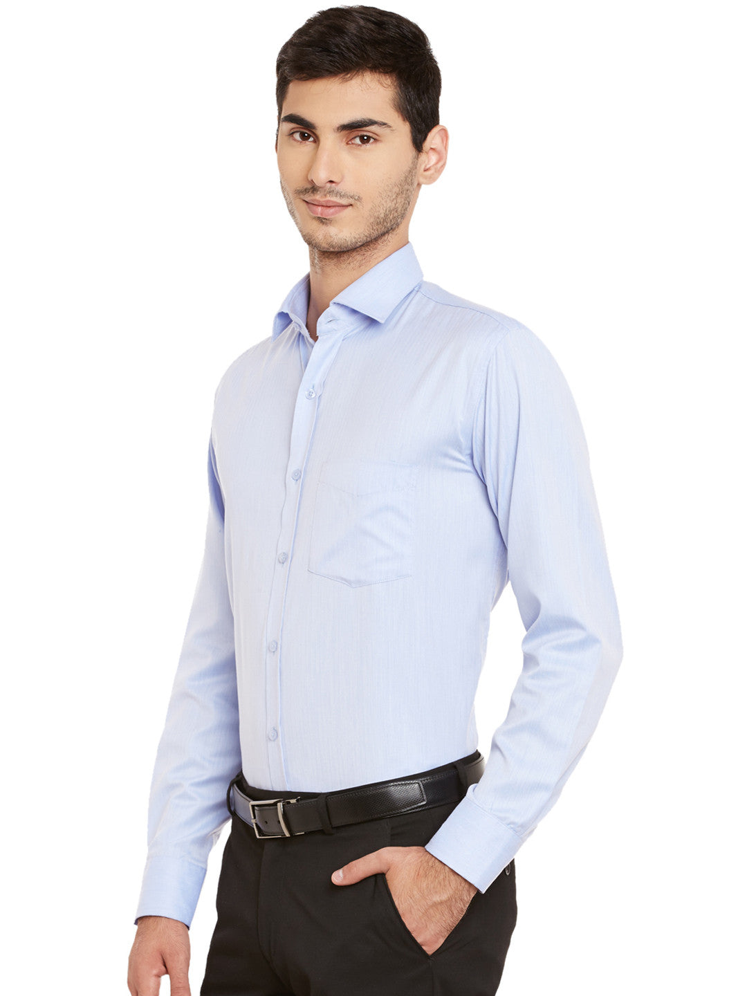 Men Blue Solid Cotton Rich Regular Fit Formal Shirt