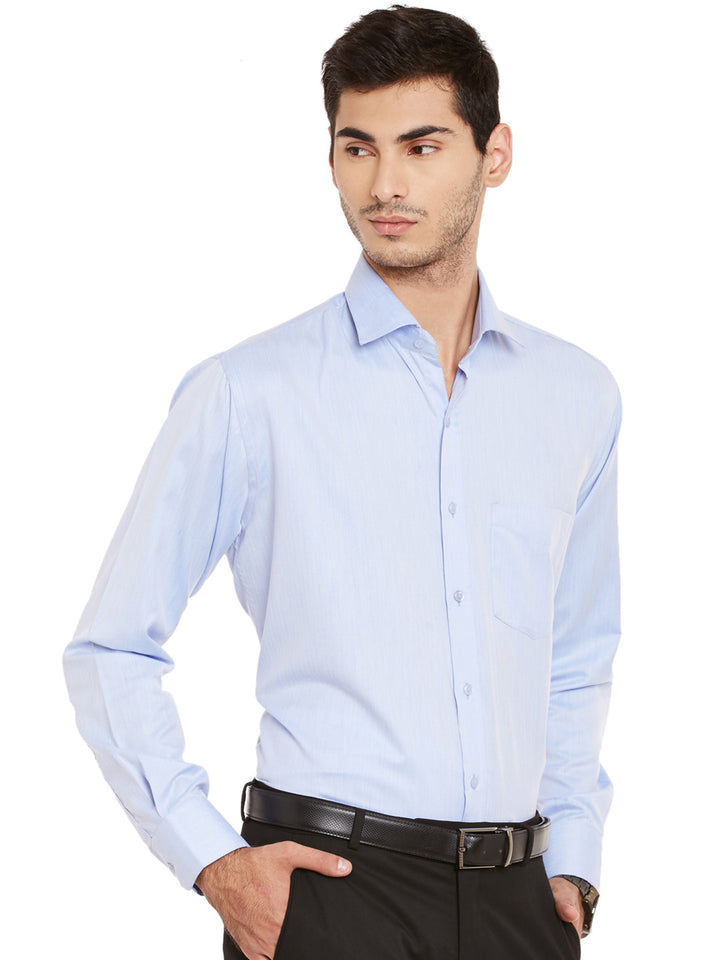 Men Blue Solid Cotton Rich Regular Fit Formal Shirt