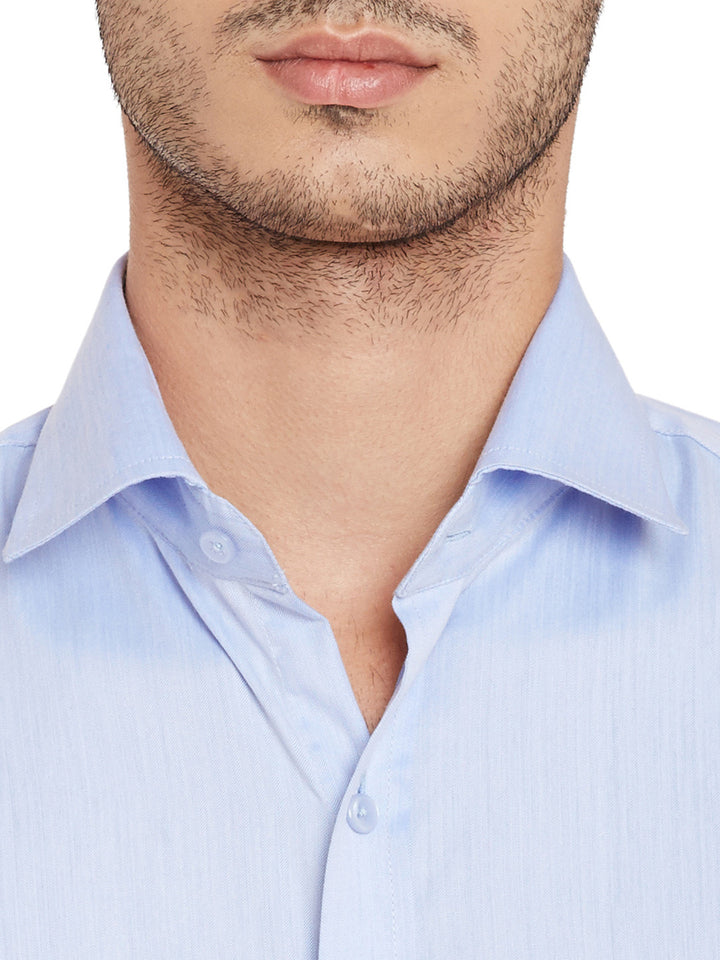 Men Blue Solid Cotton Rich Regular Fit Formal Shirt