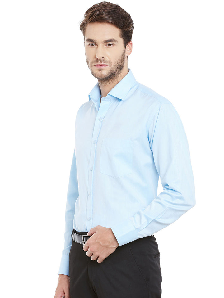 Men Sky Blue Solid Cotton Rich Regular Fit Formal Shirt