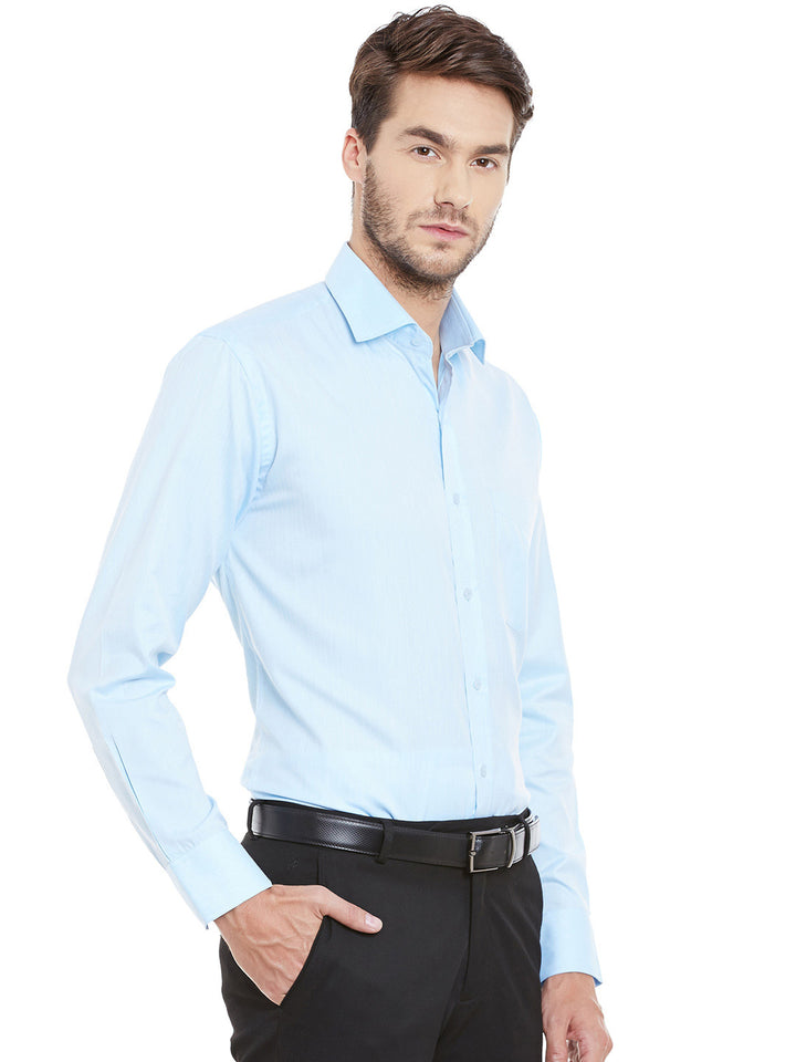 Men Sky Blue Solid Cotton Rich Regular Fit Formal Shirt