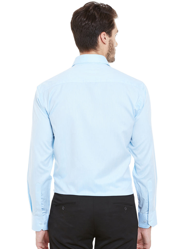 Men Sky Blue Solid Cotton Rich Regular Fit Formal Shirt