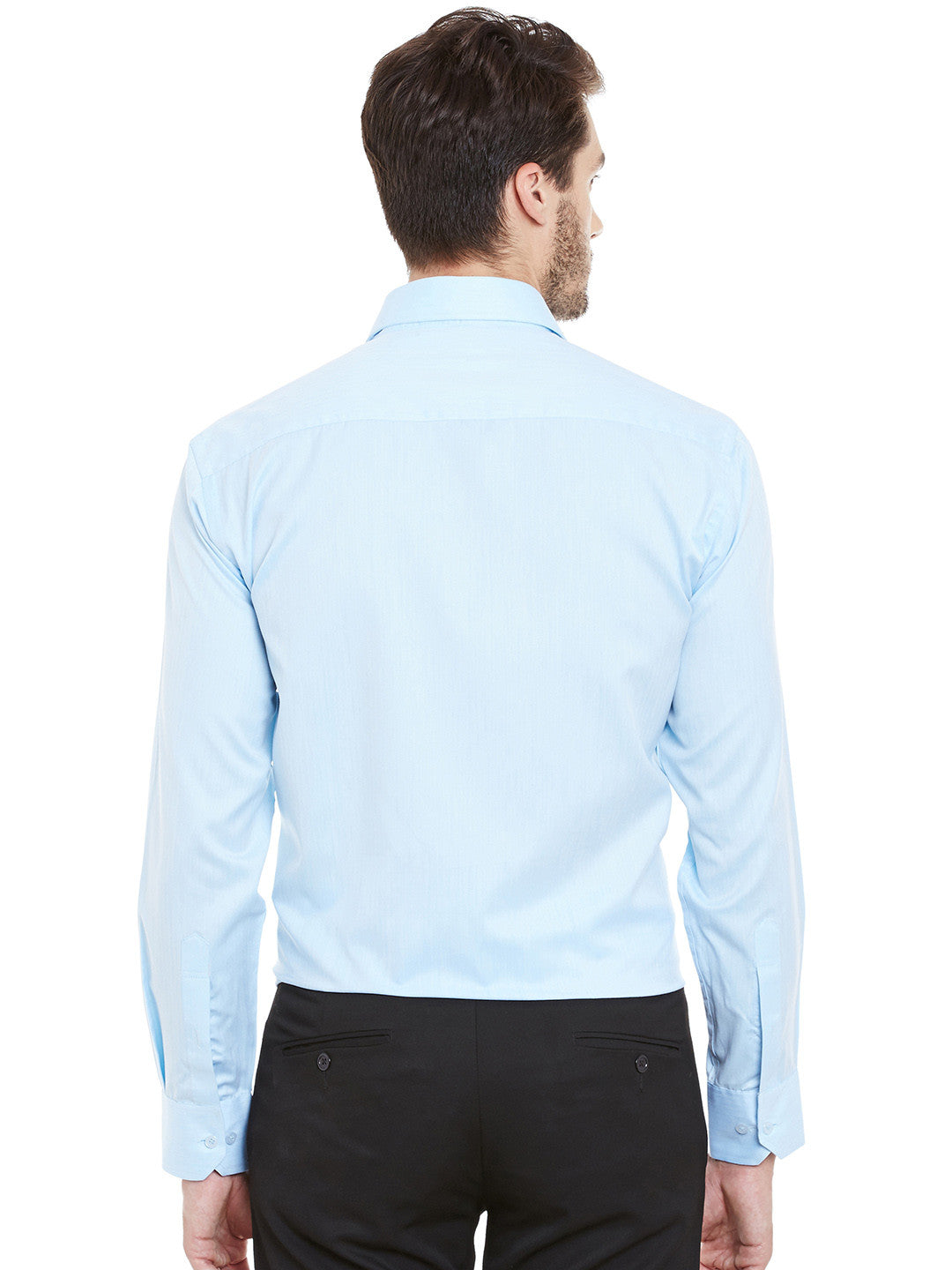 Men Sky Blue Solid Cotton Rich Regular Fit Formal Shirt