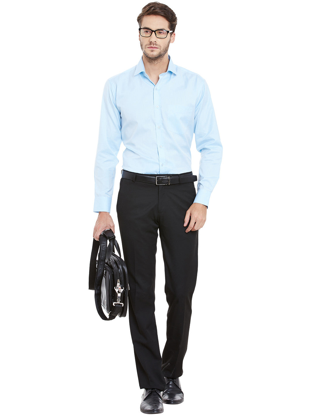 Men Sky Blue Solid Cotton Rich Regular Fit Formal Shirt