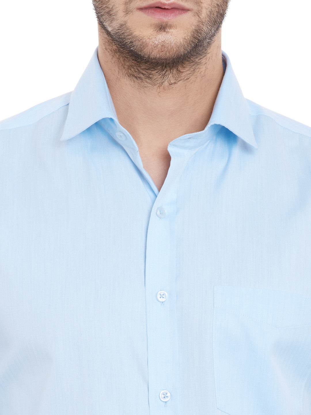 Men Sky Blue Solid Cotton Rich Regular Fit Formal Shirt