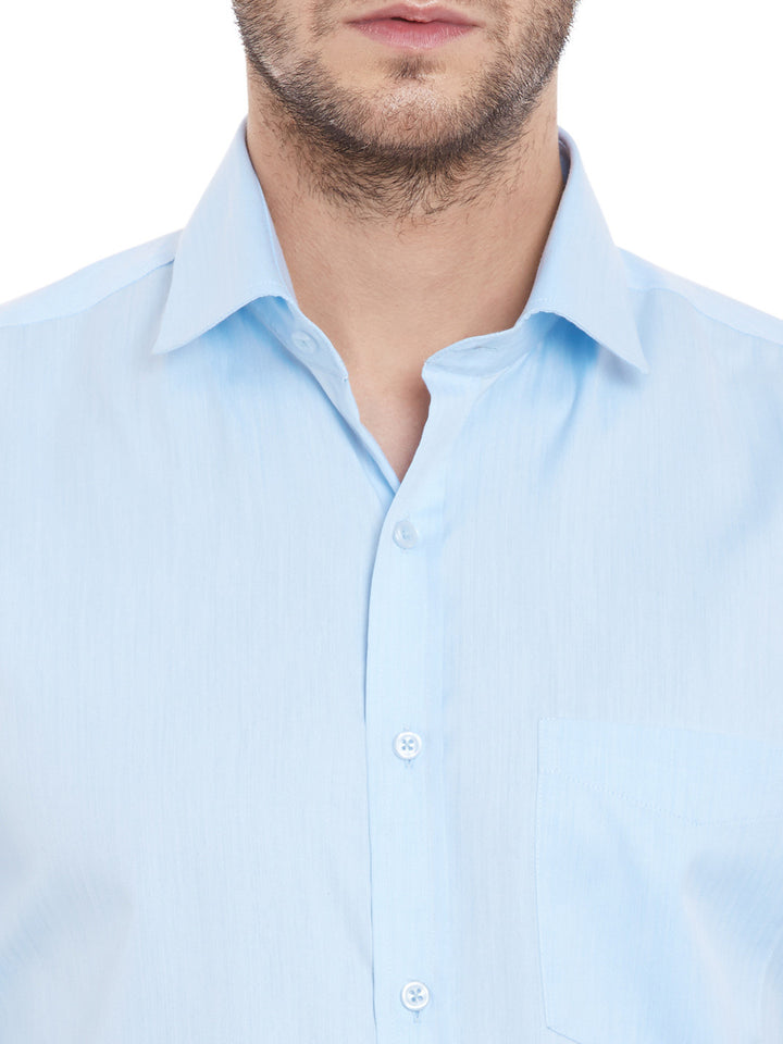 Men Sky Blue Solid Cotton Rich Regular Fit Formal Shirt