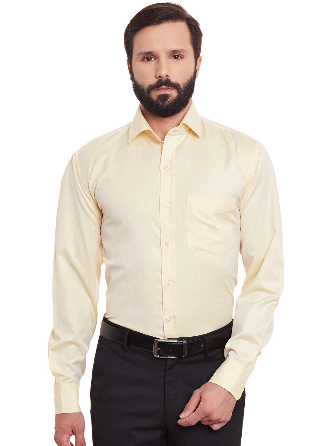 Men Yellow Solid Slim Fit Formal Shirt