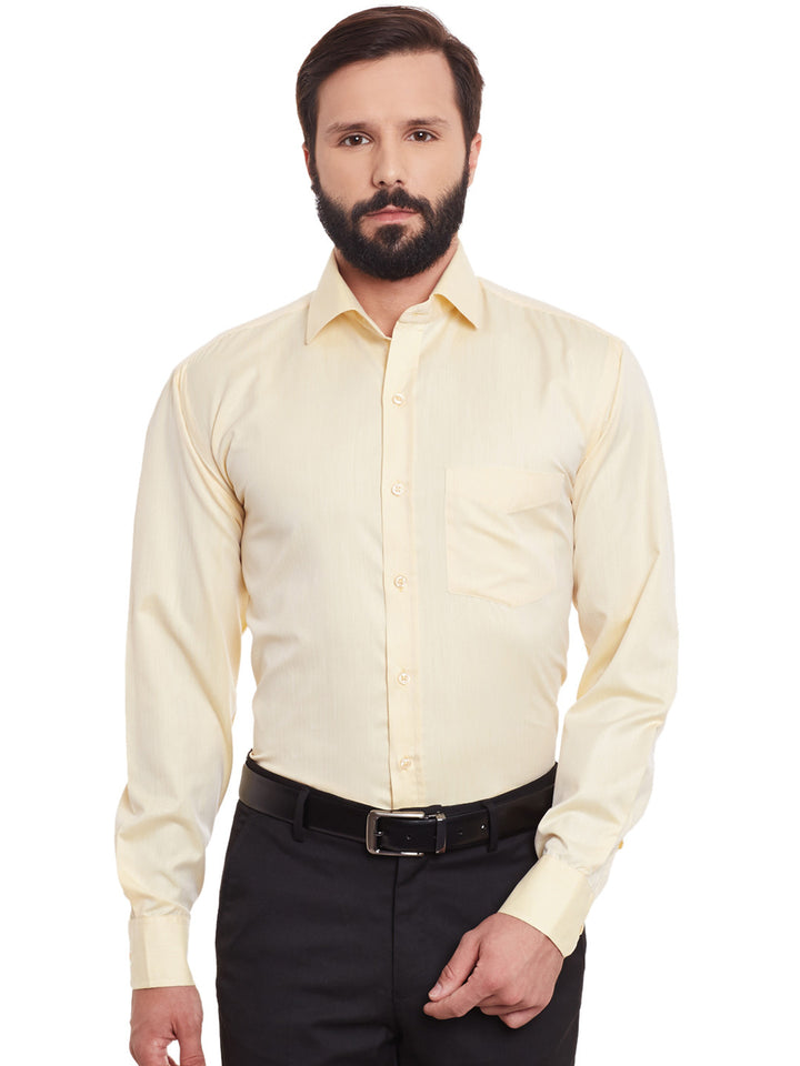 Men Yellow Solid Slim Fit Formal Shirt