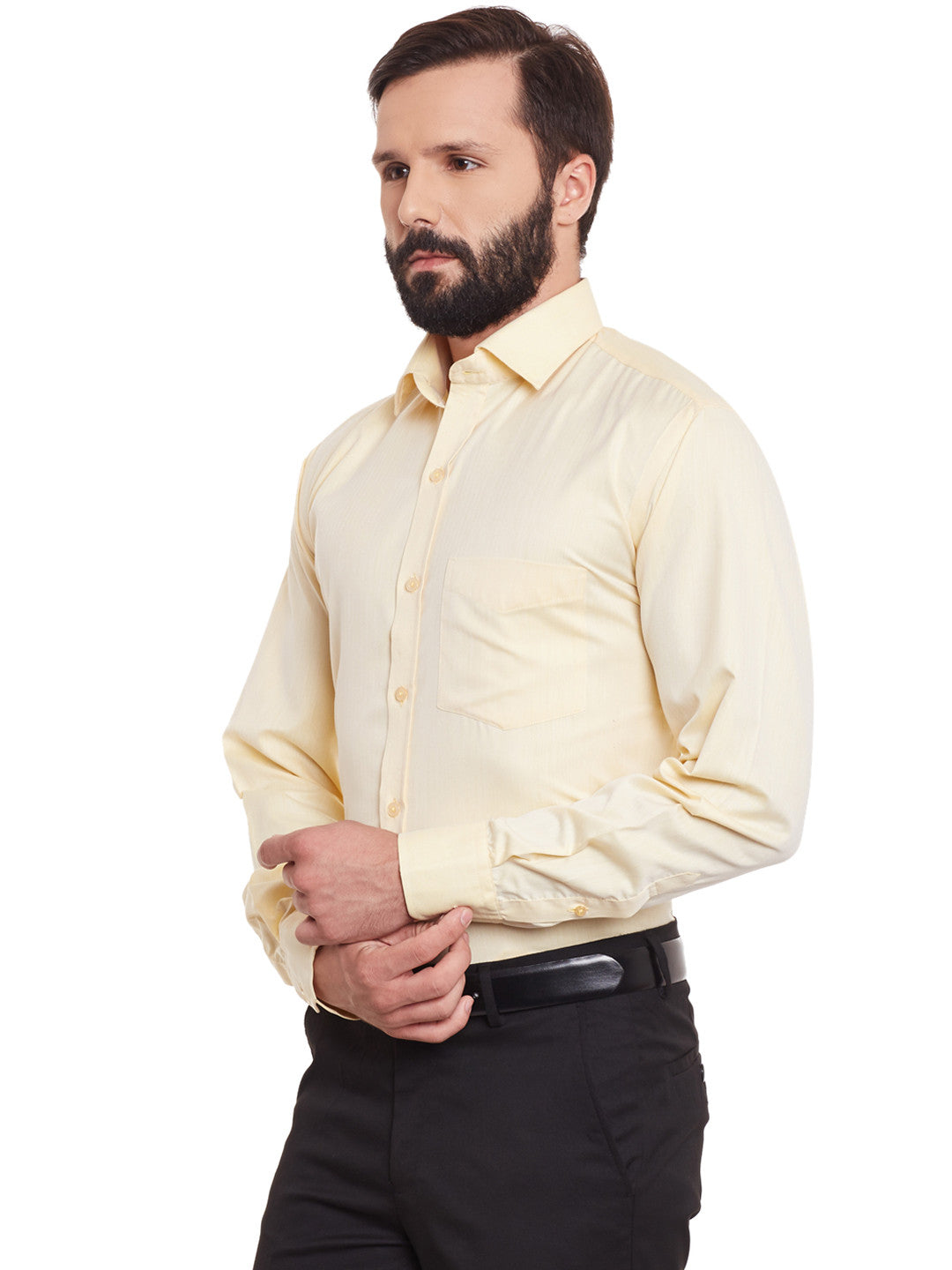 Men Yellow Solid Cotton Rich Regular Fit Formal Shirt