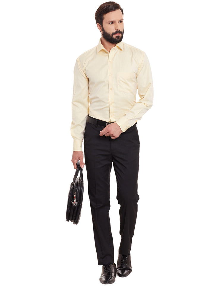 Men Yellow Solid Cotton Rich Regular Fit Formal Shirt