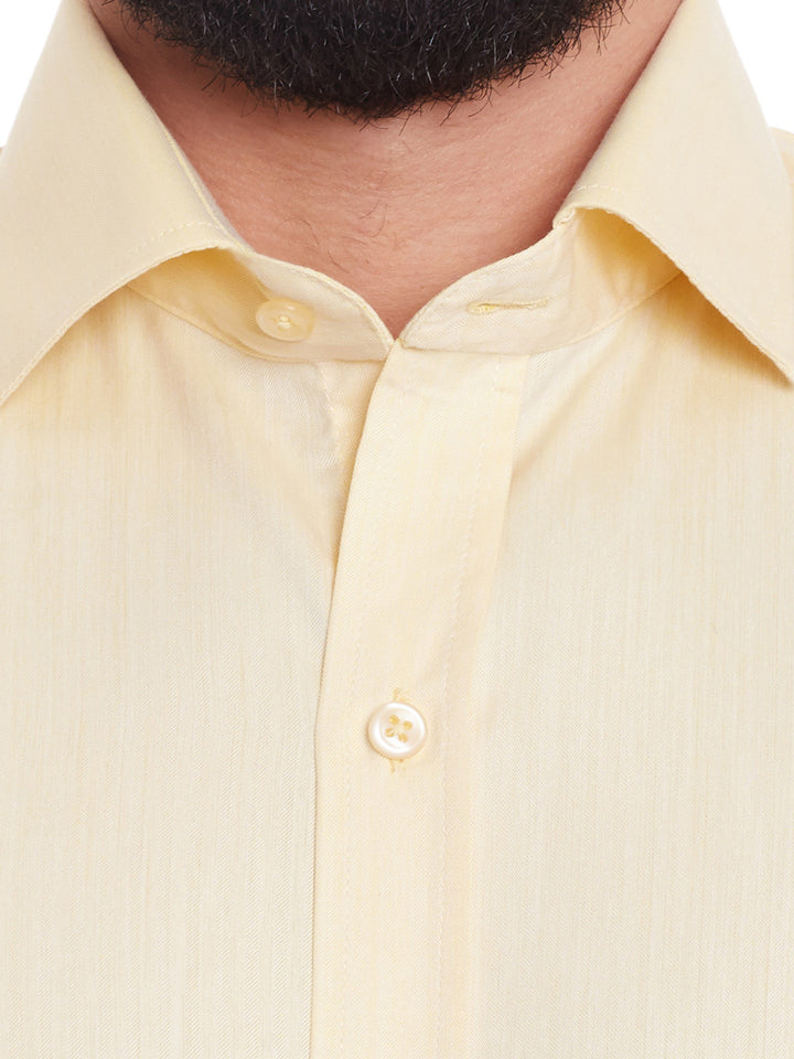 Men Yellow Solid Cotton Rich Regular Fit Formal Shirt