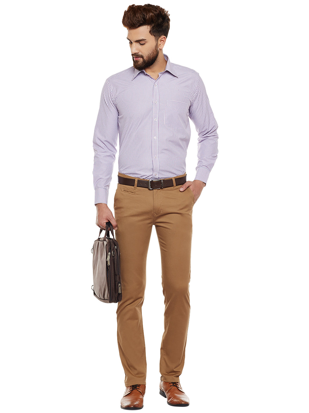 Men Purple Checked Regular Fit Formal Shirt