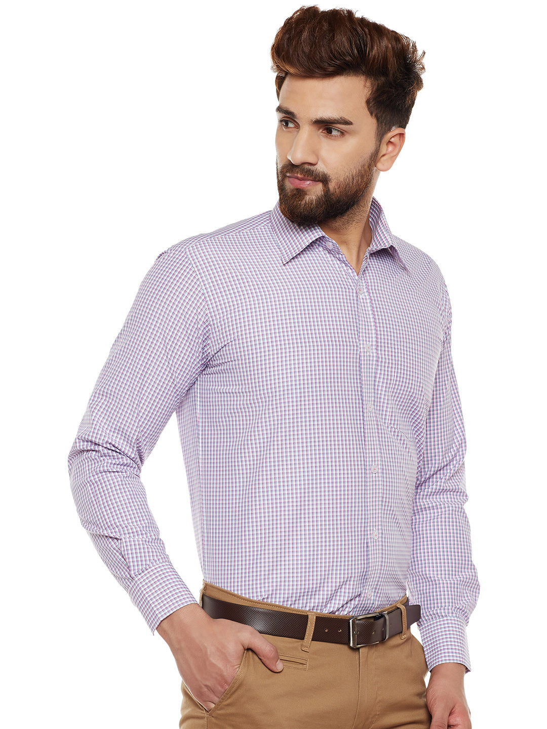 Men Purple Checked Regular Fit Formal Shirt
