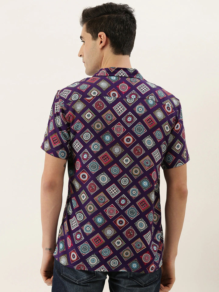Men Purple Printed Pure Cotton Relaxed Fit Casual Resort Shirt