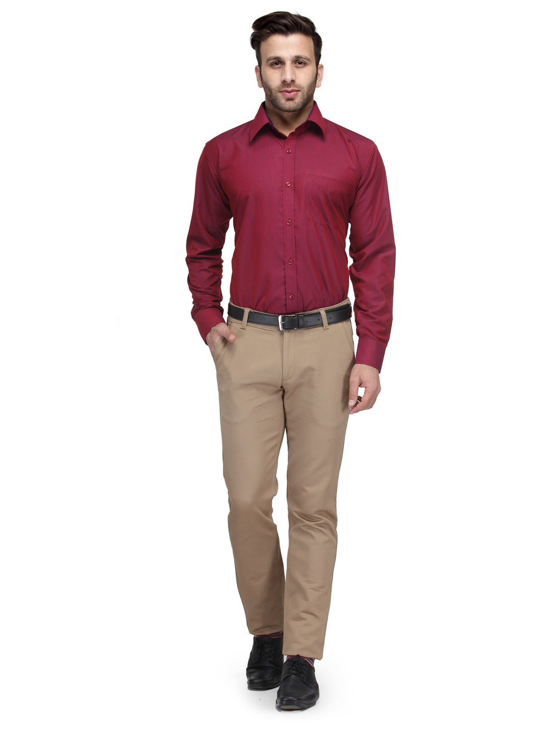 Men Maroon Regular Fit Solid Cotton Rich Formal Shirt