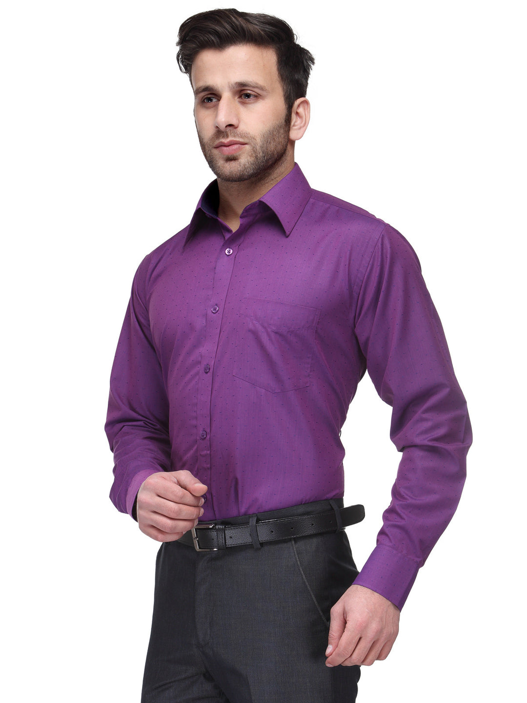 Men Purple Regular Fit Solid Cotton Rich Formal Shirt
