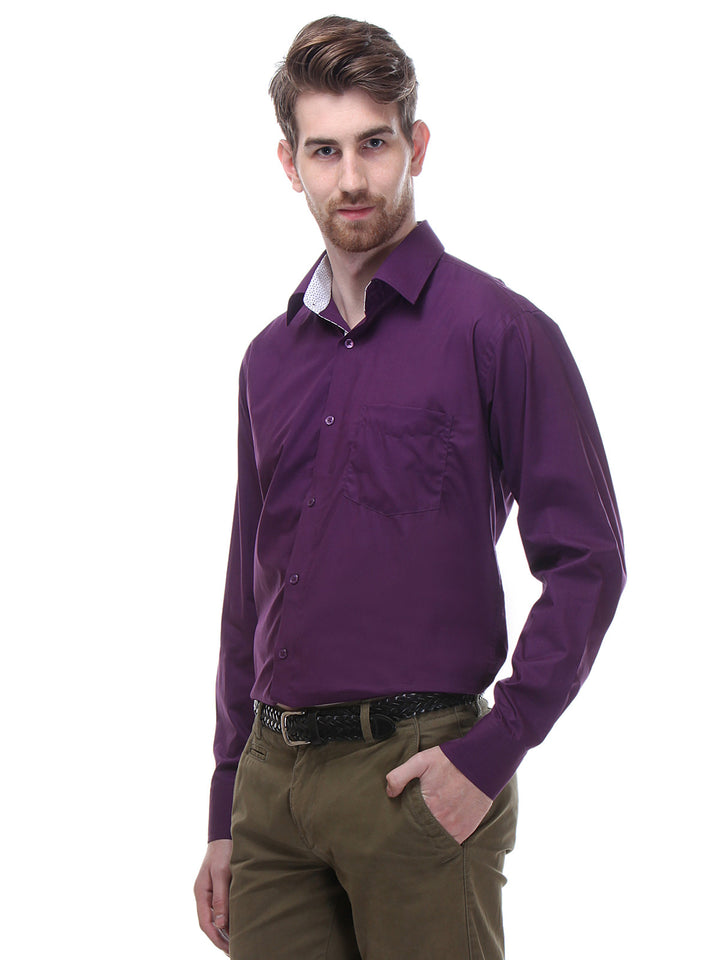 Men Purple Regular Fit Solid Pure Cotton Formal Shirt
