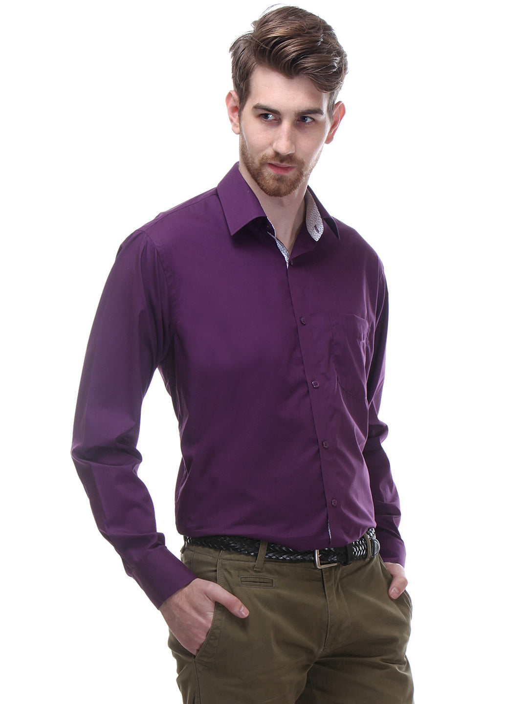 Men Purple Regular Fit Solid Pure Cotton Formal Shirt
