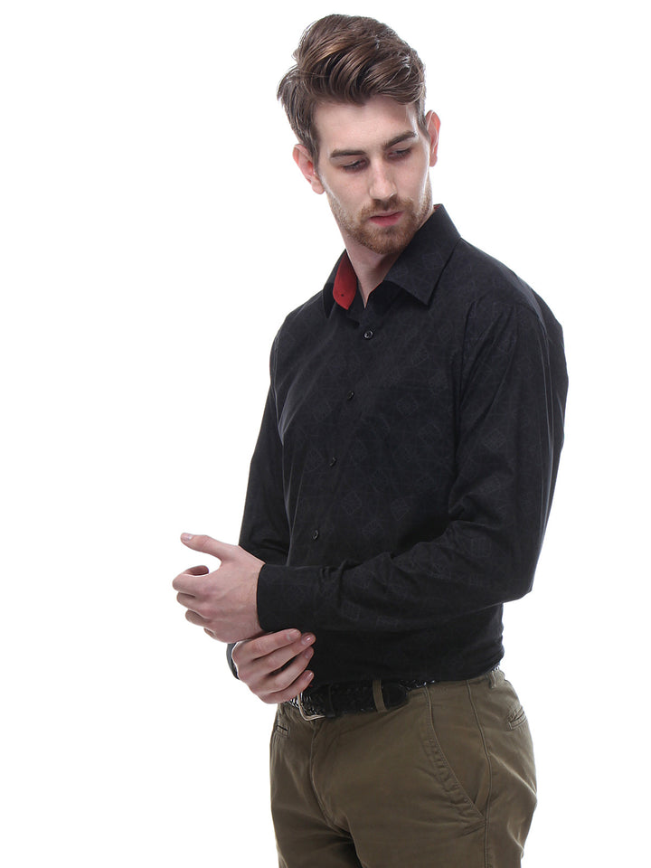 Men Black Regular Fit Print Pure Cotton Formal Shirt