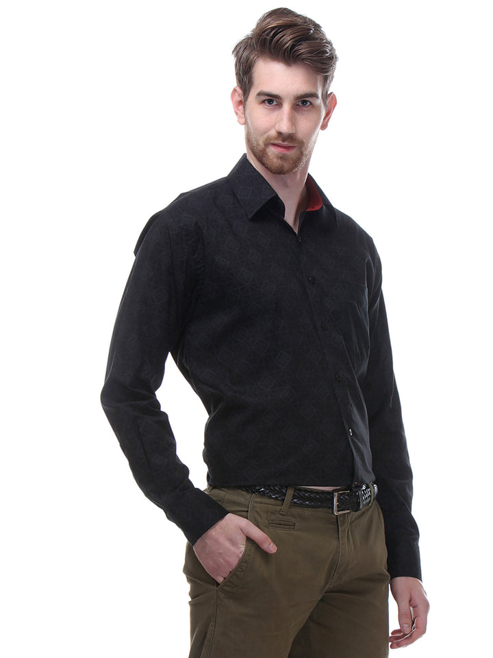 Men Black Regular Fit Print Pure Cotton Formal Shirt