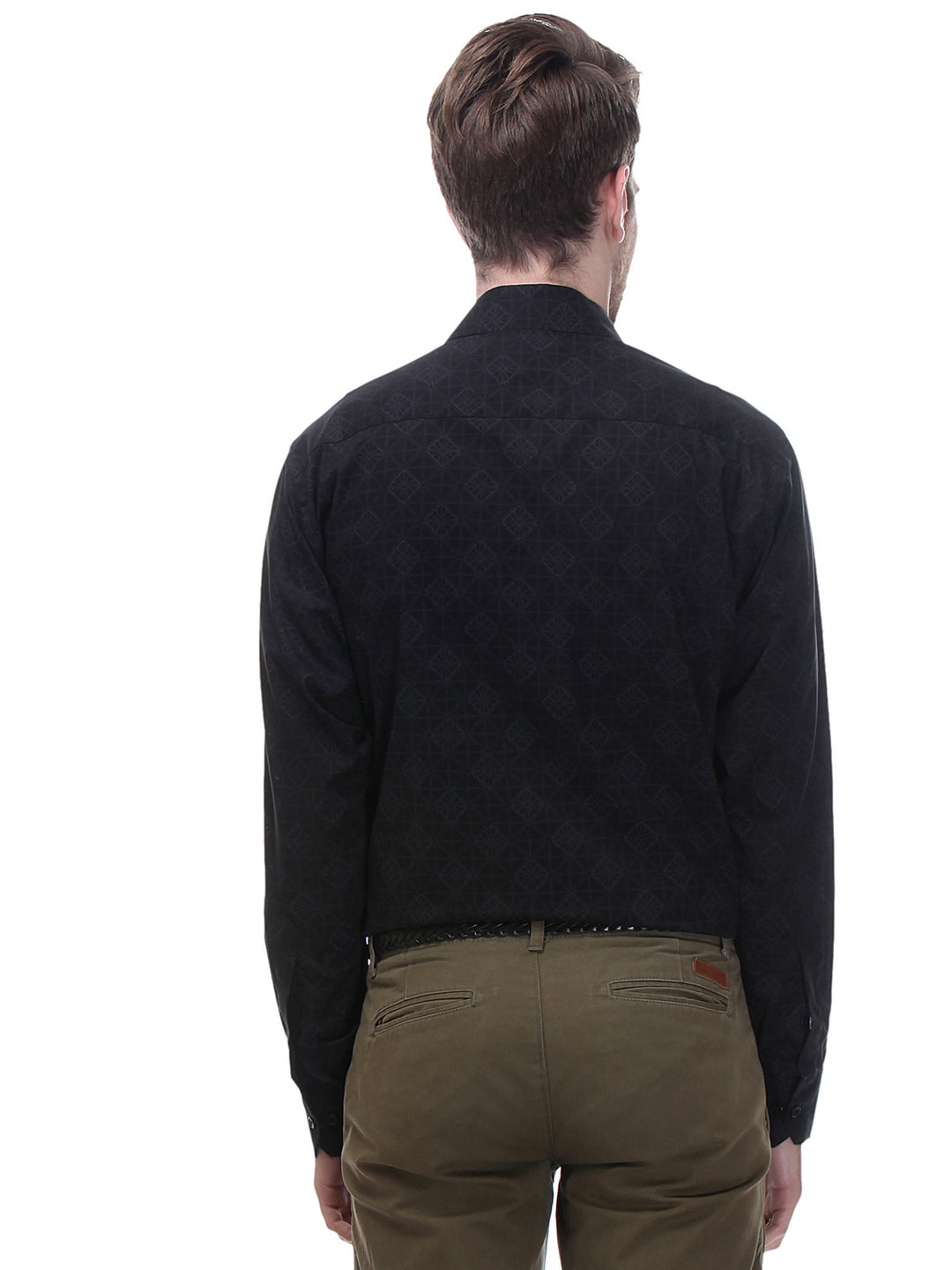 Men Black Regular Fit Print Pure Cotton Formal Shirt
