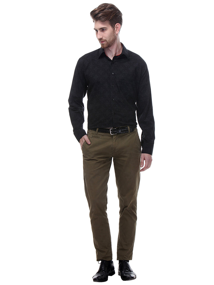 Men Black Regular Fit Print Pure Cotton Formal Shirt