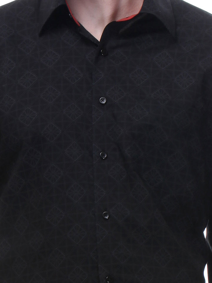 Men Black Regular Fit Print Pure Cotton Formal Shirt