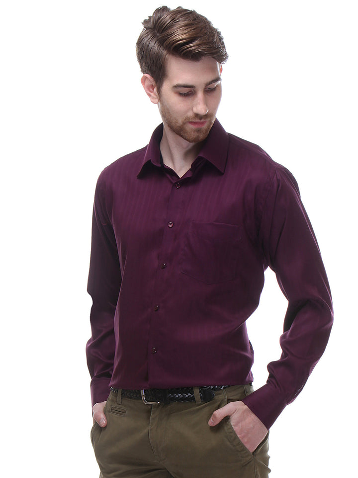 Men Wine Regular Fit Solid Dobby Pure Cotton Formal Shirt